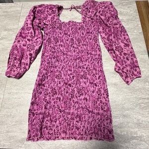 Free People Smock It To Me Mini Dress Women's Size Medium Purple Azalea Combo